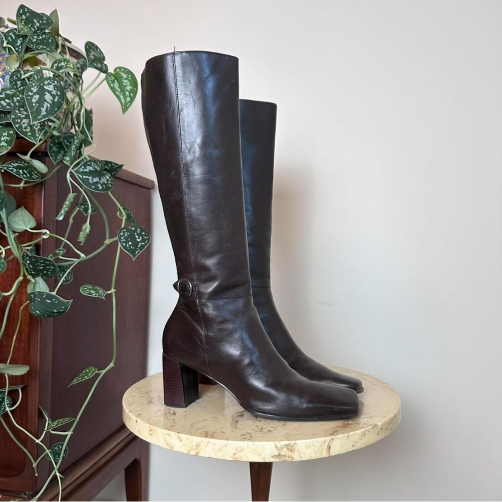 Vintage 90s 2000s knee high chunky square toe high heel boots, Gianni Bini. - Picture 3 of 6